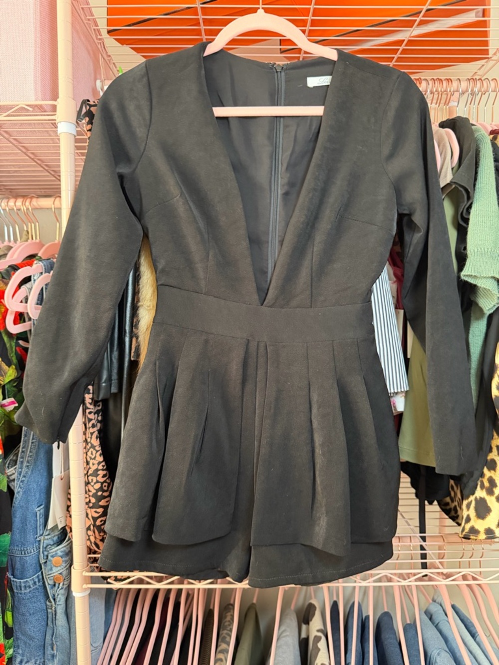 Revolve Lovers + Friends Black Deep V Long Sleeve Romper - Picture 4 of 6
